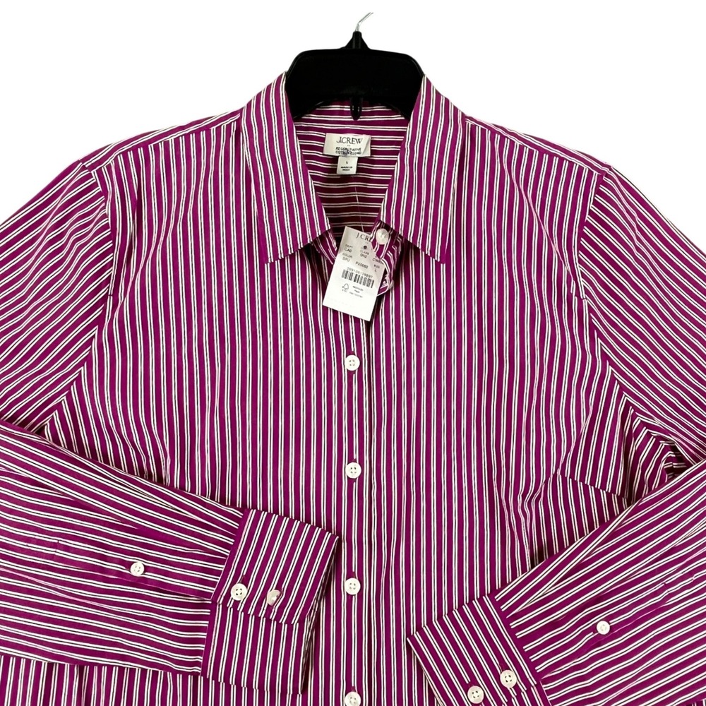 J.Crew Business Casual Shirt Womens L Purple Striped Stretch Regenerative Cotton